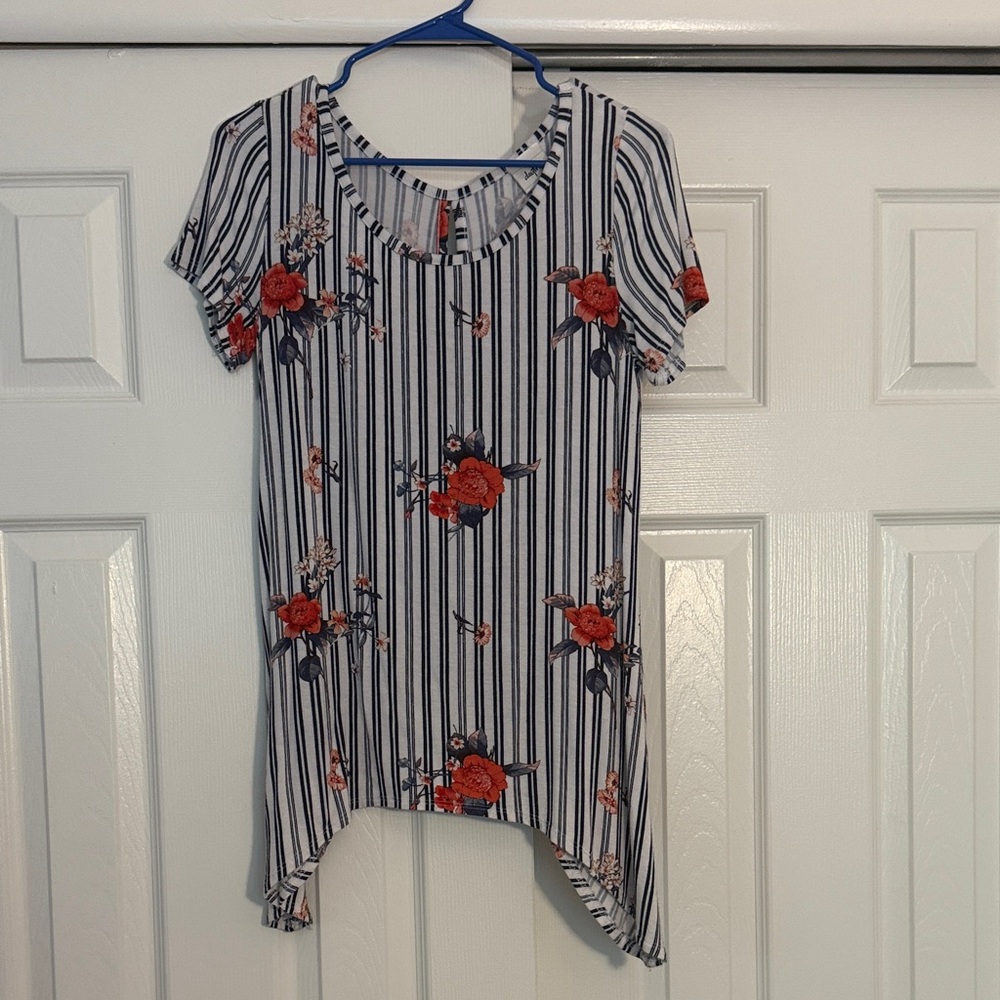Daytrip Striped Floral Top - Black, White, Red